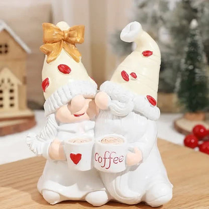 Resin gnome decor with coffee bean accents and cartoon style detailing