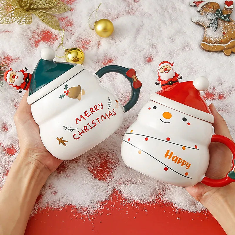 Christmas Ceramic Mug with Lid and Spoon