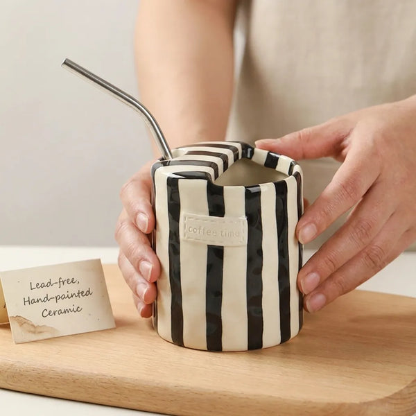 Retro Striped Ceramic Mug