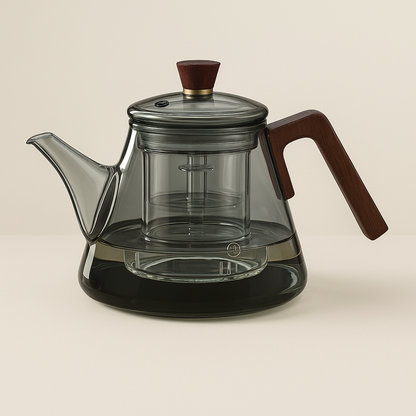  Heat-resistant glass teapot with infuser - Aetheris borosilicate stovetop tea kettle wooden accents
