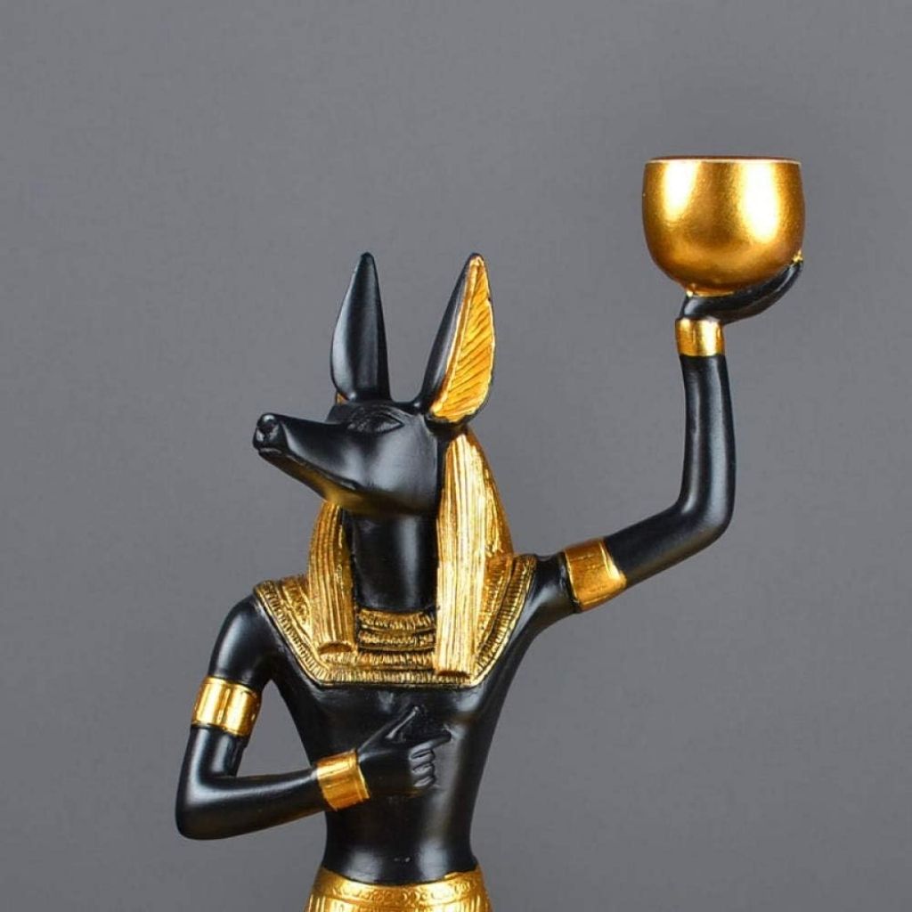 Handcrafted Anubis statue tealight holder, ancient egyptian resin figurine for gothic home decor