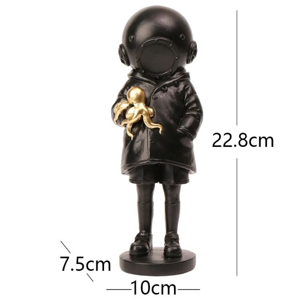 Astronaut diver statue with octopus accent conversation piece resin figurine for home and office decor