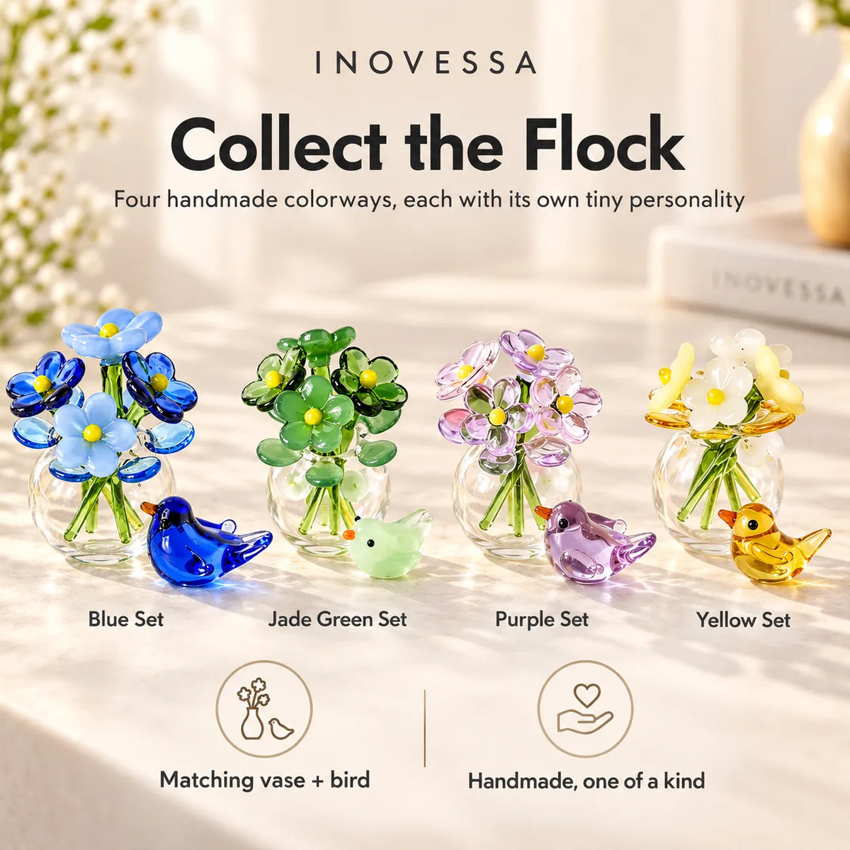 Avelle Glass Bloom & Bird Set