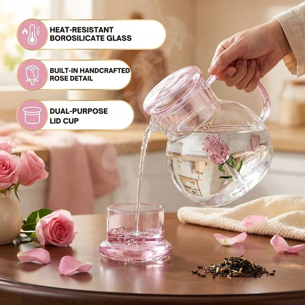 Rose Blossom Glass Teapot