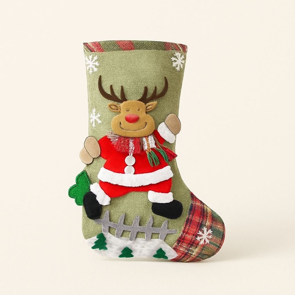 Christmas stocking bag displaying textured fabric construction and character detail