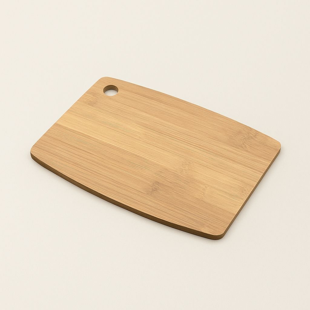 Bamboo chopping board with knife-protecting surface and easy storage ring, eco-friendly kitchen organization