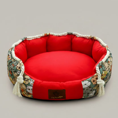 Plush dog bed with thick padding and soft fabric cushion in gray