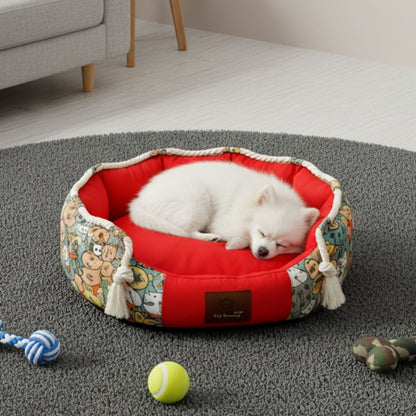 Washable cat bed with removable liner for easy cleaning in beige