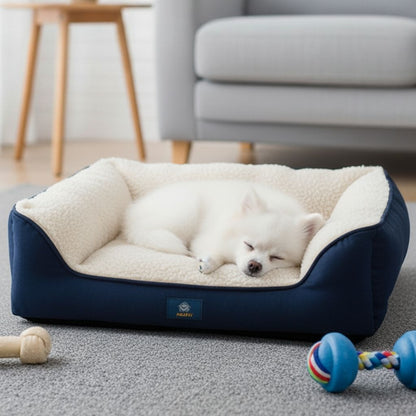  Fleece pet sofa bed with low front entry and supportive polyester fiber base