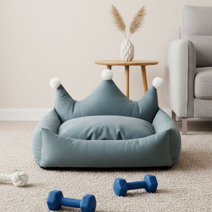 Crown shaped pet bed with enclosed design for secure resting
