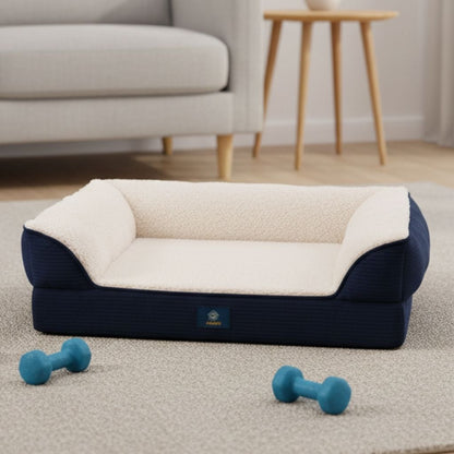  Small dog bed with plush fleece surface and compact bolstered design for cats