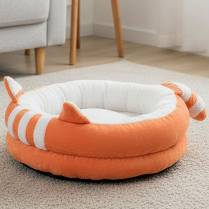 Plush fabric pet bed with soft fur texture and cotton filling