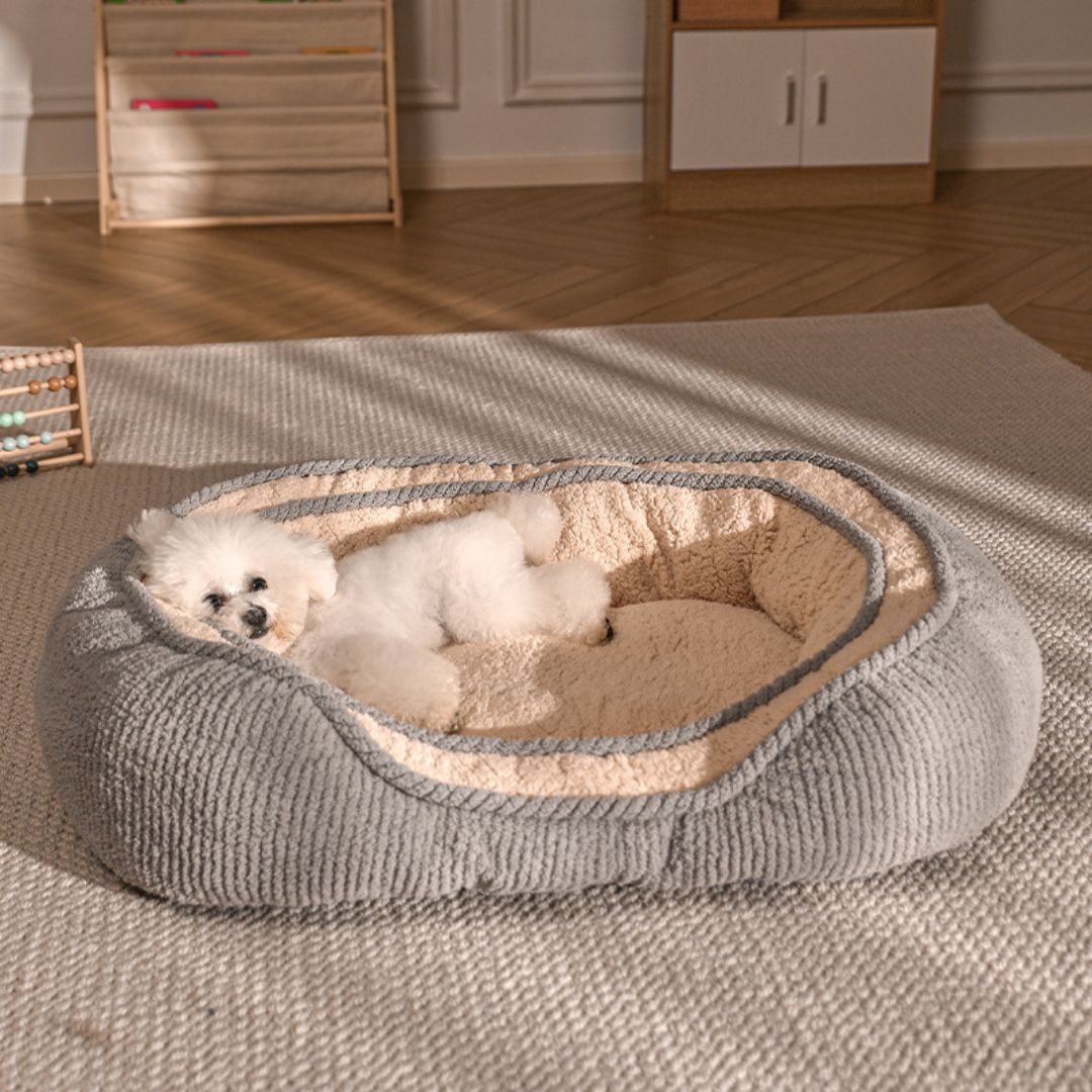 Breathable all season dog bed with temperature regulating fabric for year-round comfort