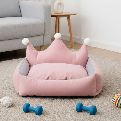 Crown design dog bed showing soft suede and velvet materials
