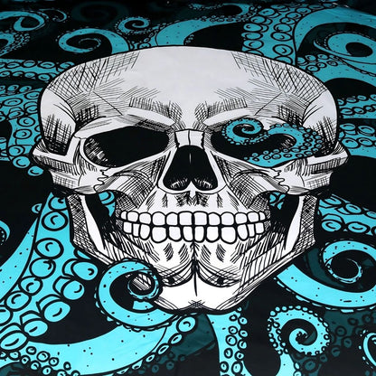 Fade-resistant skull quilt bedding with deep pocket fitted sheet, crafted from breathable polyester microfiber