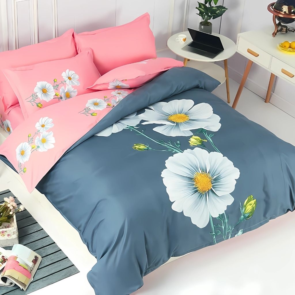 Cozy bedroom featuring sanded cotton bedding set with velvety soft texture and breathable weave