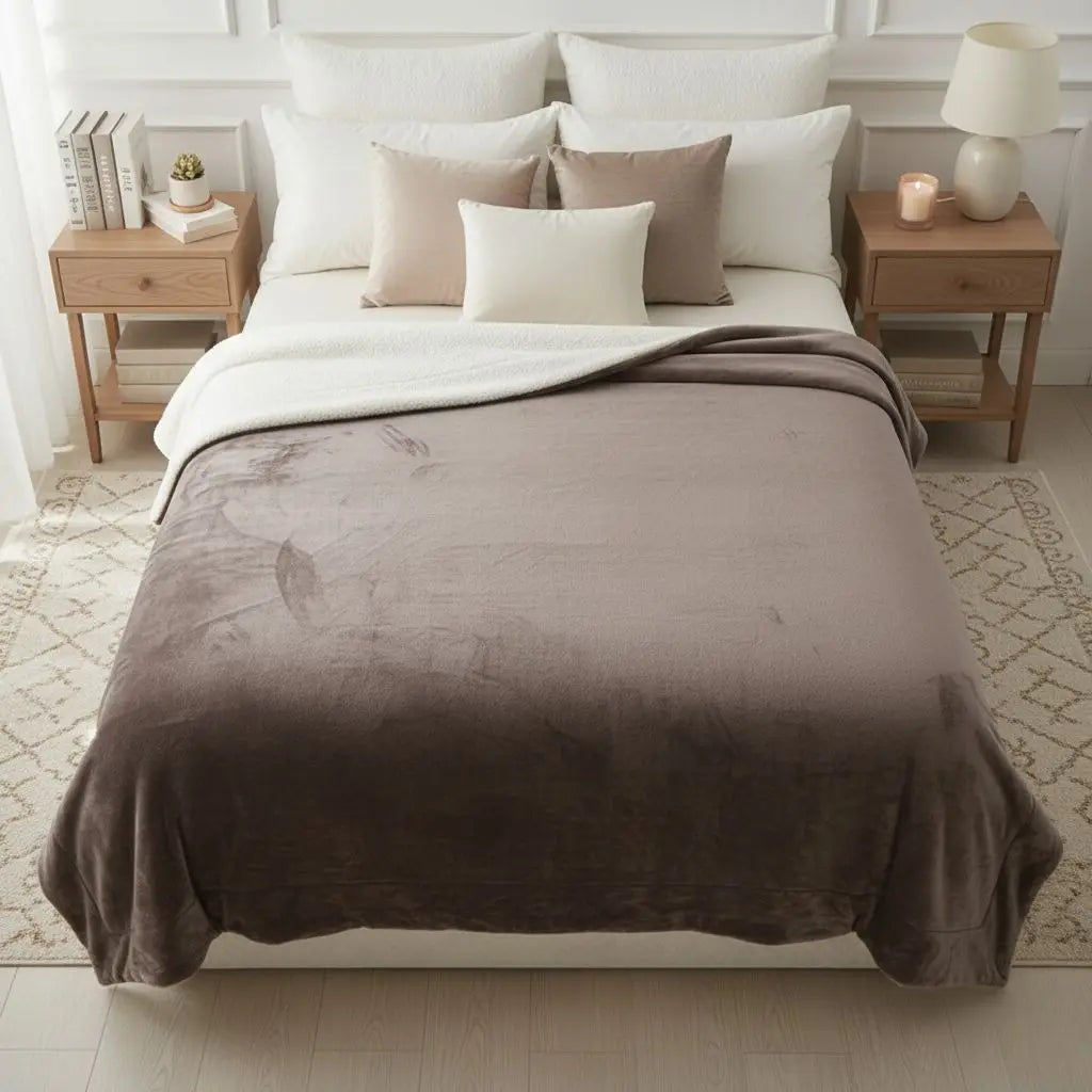 Coral velvet sherpa blanket with dual sided fleece design for warmth and comfort