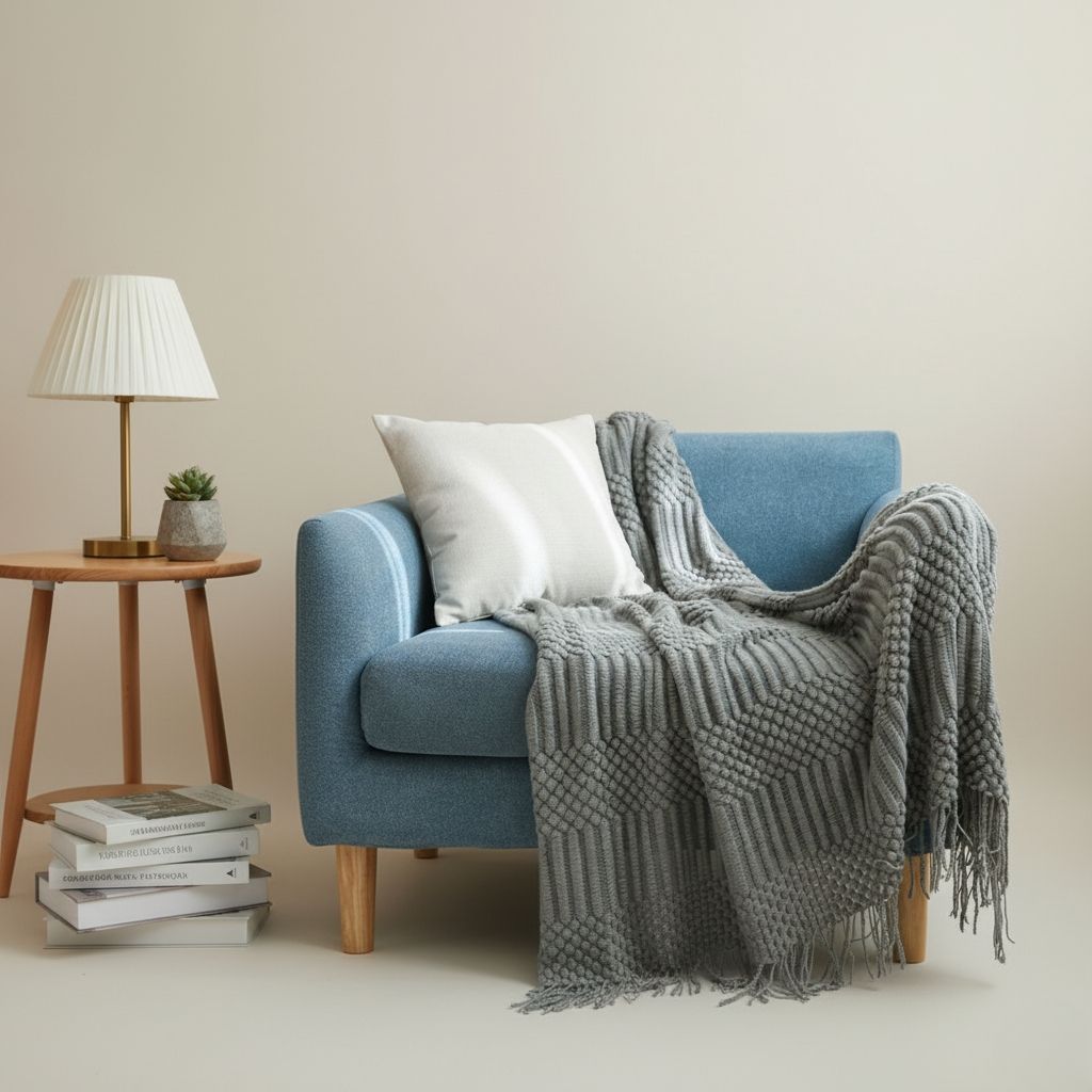 Scandi Fringe Nordic Knit Throw Sofa Blanket