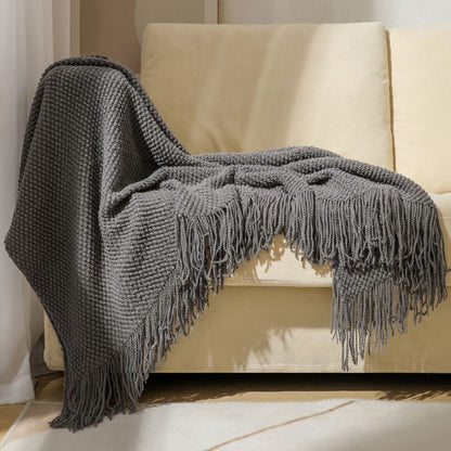 Tassel throw blanket in acrylic blend lightweight design for year round comfort