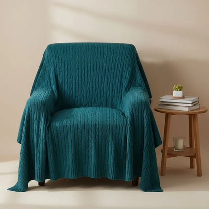 Solid knit cotton throw blanket for decorative layering on couch or bed