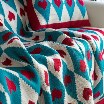 Versatile acrylic knit throw blanket with geometric motifs for functional home decor