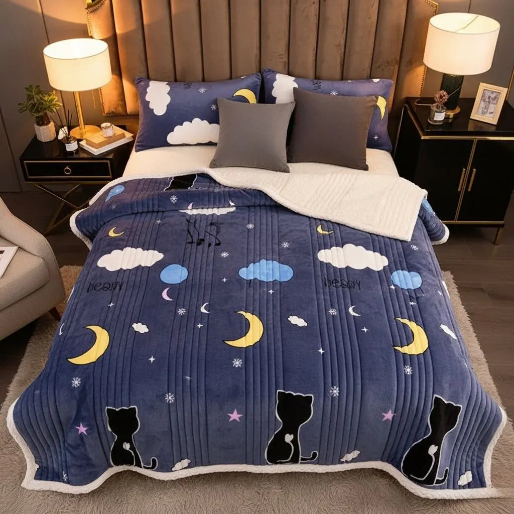 Layered cashmere throw with feather silk interior plush texture for sofa and bed use