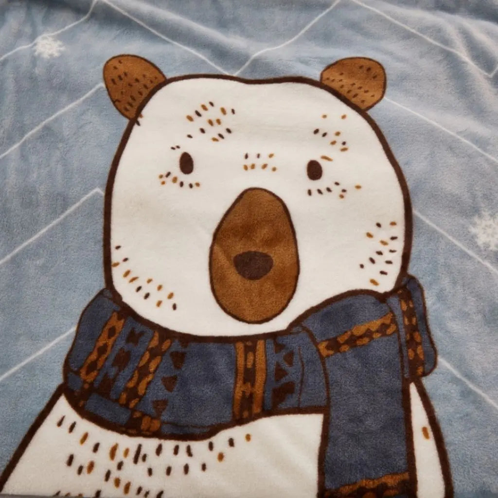 Winter themed flannel bedding with snowflake and polar bear design for ultimate cozy comfort