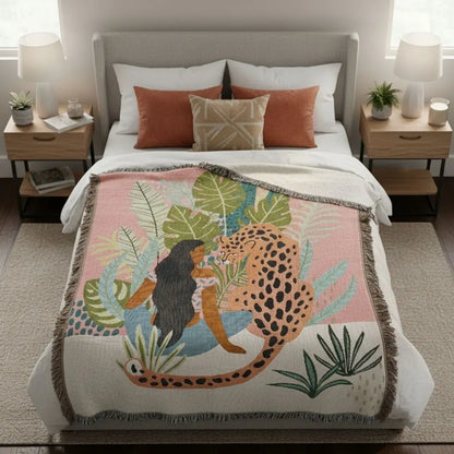 Abstract pattern blanket featuring geometric design with bold color contrasts