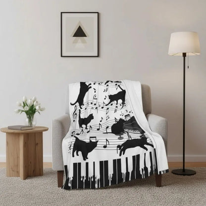 usic note and cat print flannel throw for living room or bedroom