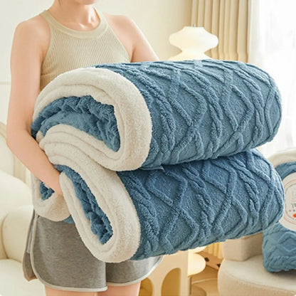 Soft polyester bedroom blanket and lounge throw for comfort enhancement