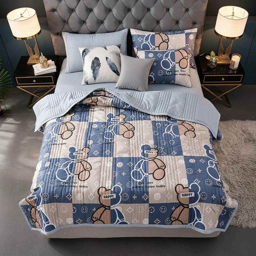 Lightweight cotton blanket with delicate floral pattern for breathable summer bedding comfort