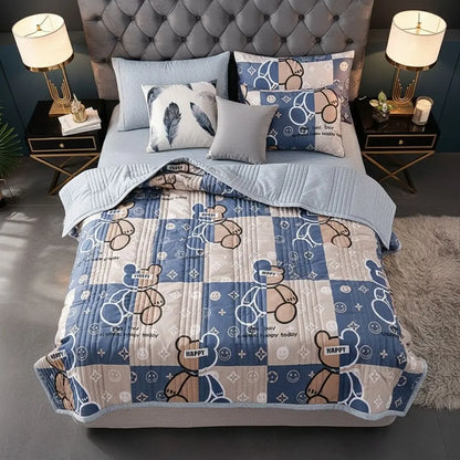 Lightweight cotton blanket with delicate floral pattern for breathable summer bedding comfort