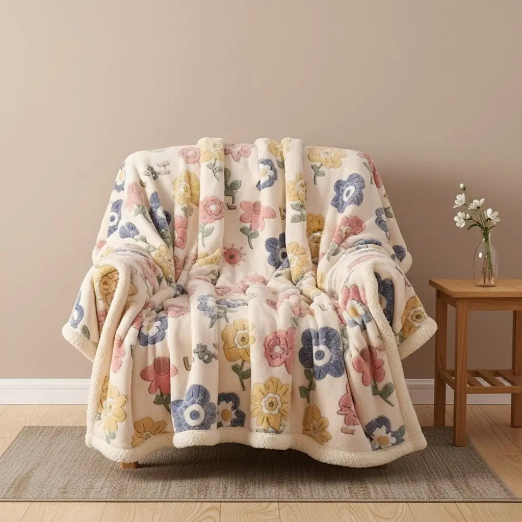 Polyester winter blanket with floral design for double bed bedroom decor