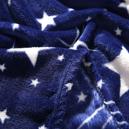 Starry flannel bedroom blanket with constellation print in polyester fabric