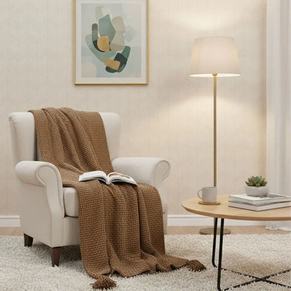 Knit cashmere throw blanket with tassel fringe for sofa and bed