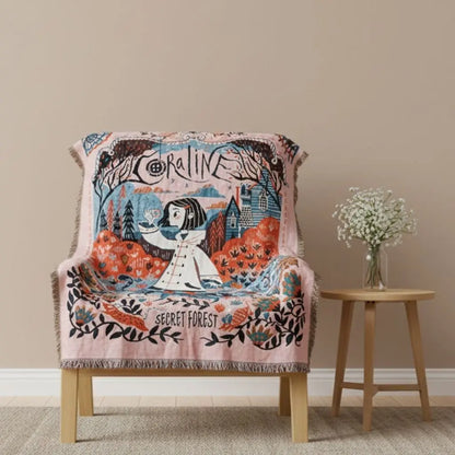 Contemporary woven throw featuring bold shapes and visual depth for living room decor