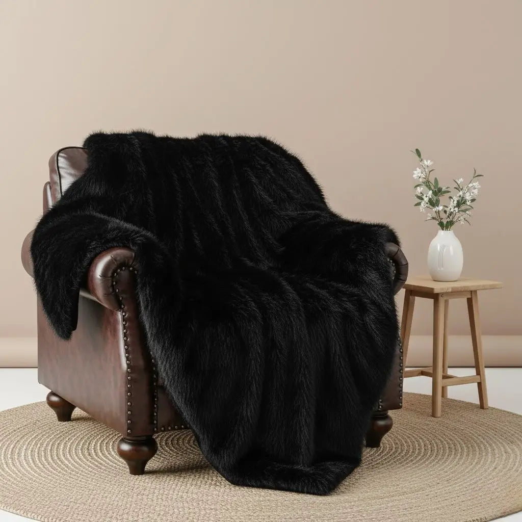 Plush cashmere faux fur throw with textured surface for sofas and beds