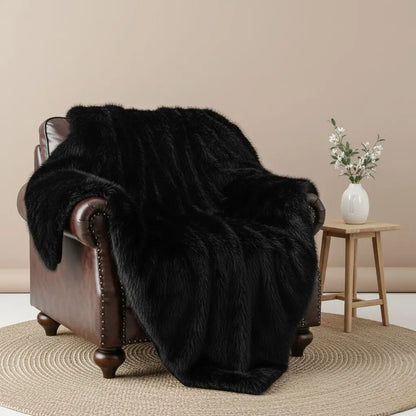 Plush cashmere faux fur throw with textured surface for sofas and beds