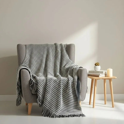  Soft wool throw blanket featuring waffle weave texture for cozy living room comfort