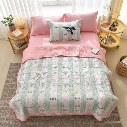 Reactive print blanket cotton bedding summer weight detailed pattern comfortable bedroom cover