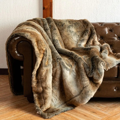 Acrylic blend fur throw blanket for layering on furniture in autumn