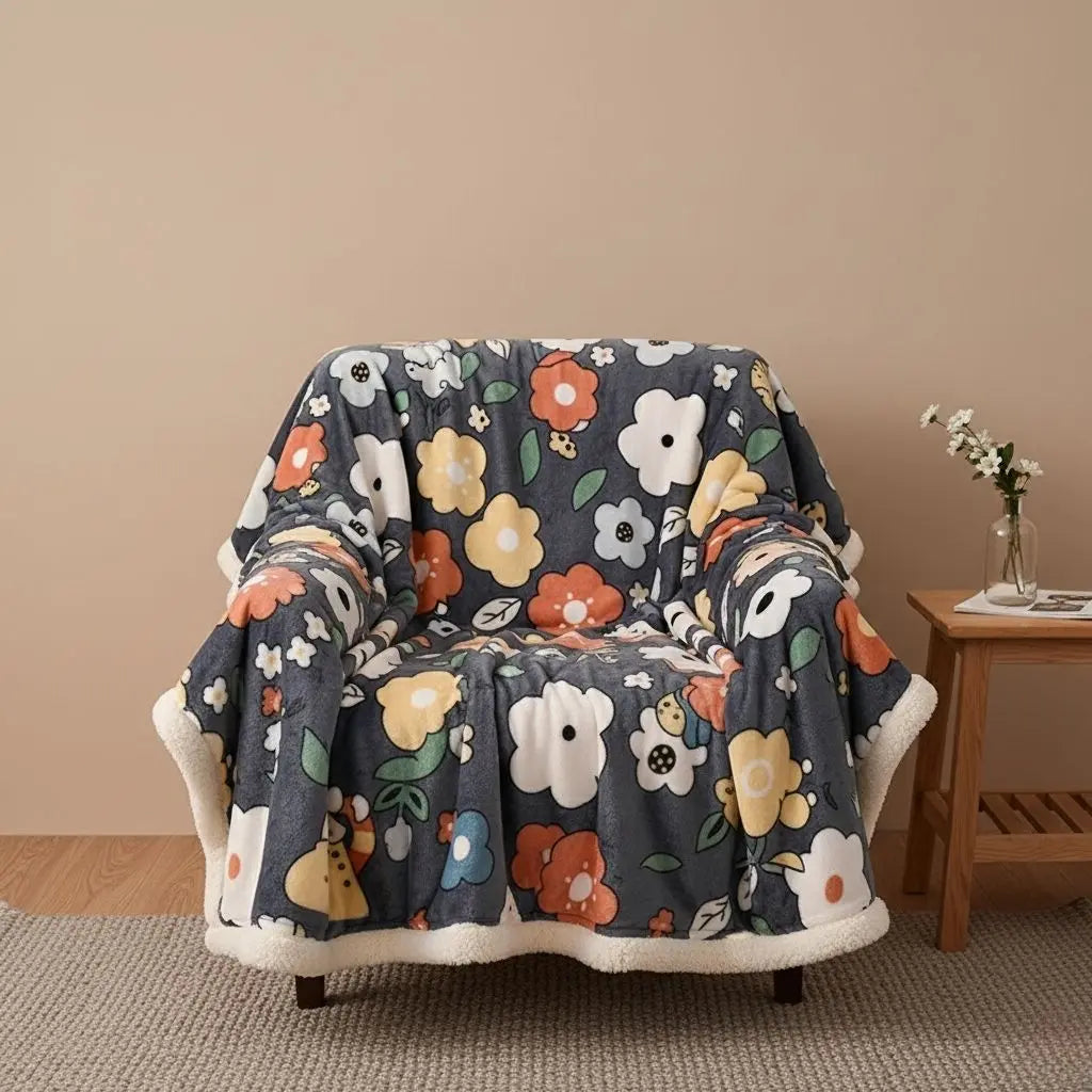 Floral pattern decorative throw blanket for bedroom textile interior decor