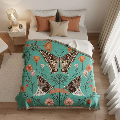 Woven throw blanket with geometric pattern in cotton acrylic blend for modern home decor