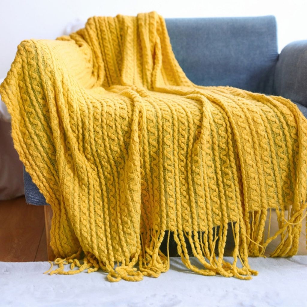 Jacquard Tassel Knit Sofa Throw Blanket