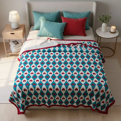 Soft acrylic yarn throw blanket featuring geometric pattern design for home comfort