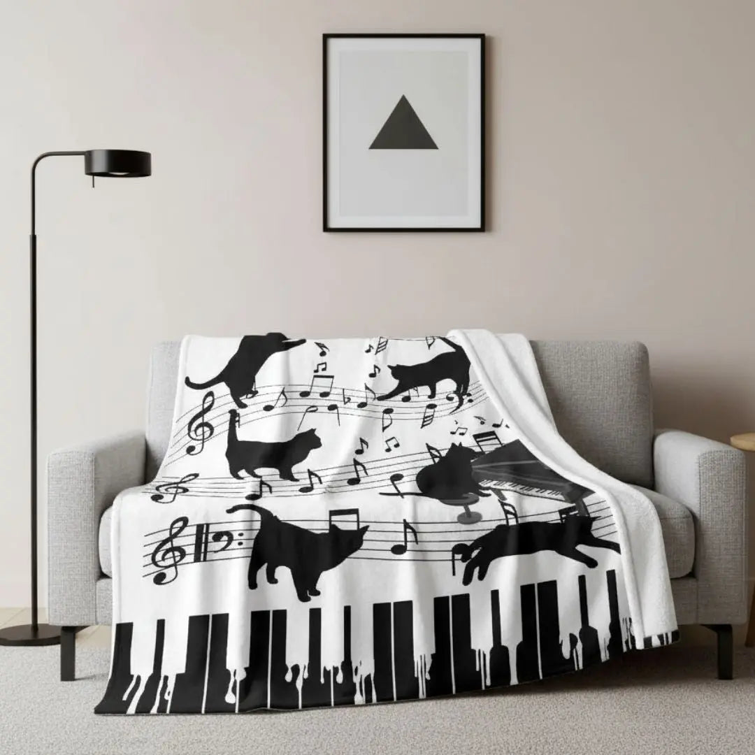 Cat piano flannel blanket 59x79 inches for year round comfort