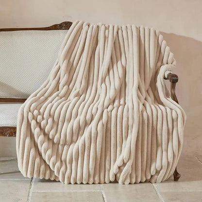  Plush striped throw blanket with velvety rabbit fur texture for beds and sofas