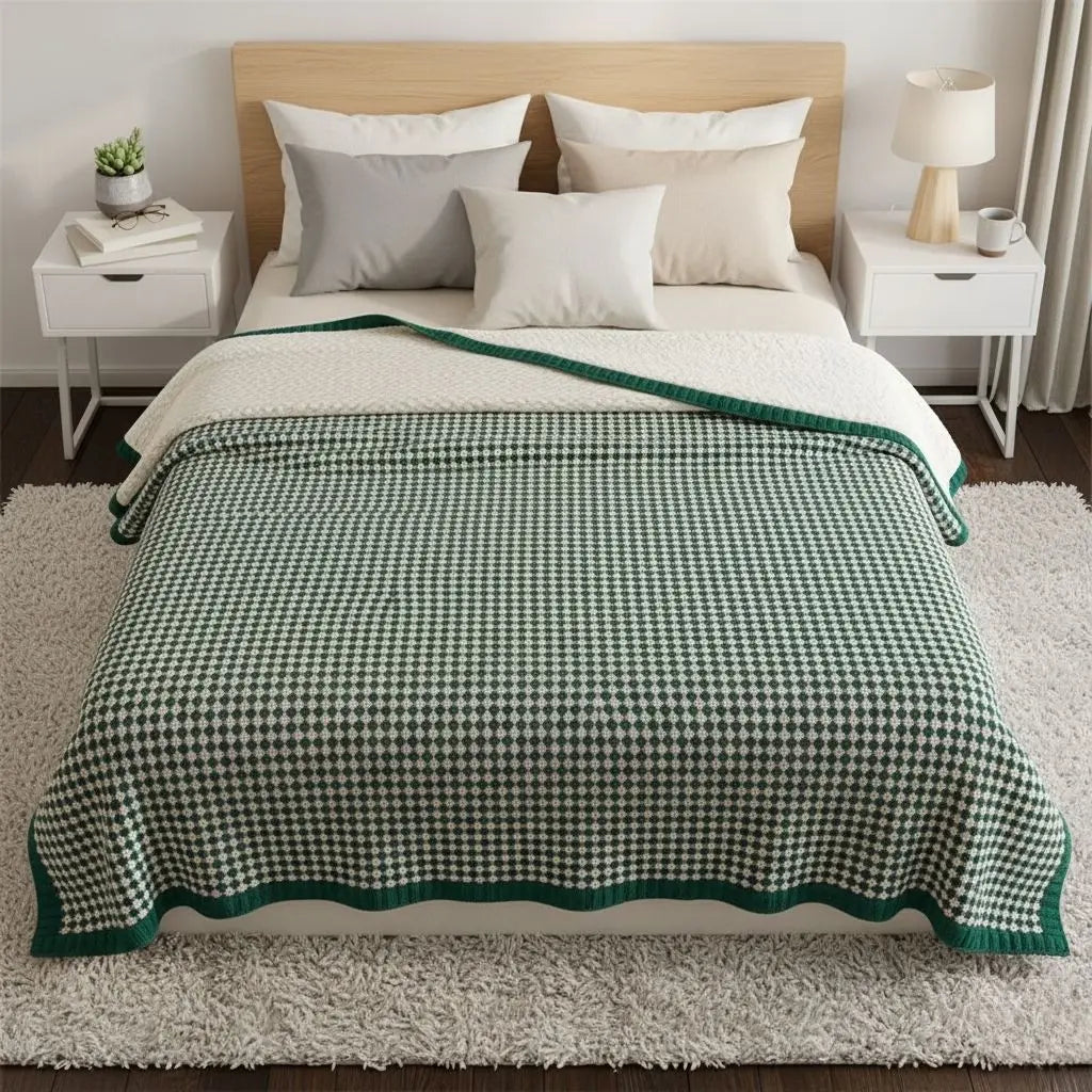 Thick acrylic throw blanket featuring two-tone jacquard weave for cozy winter bedding