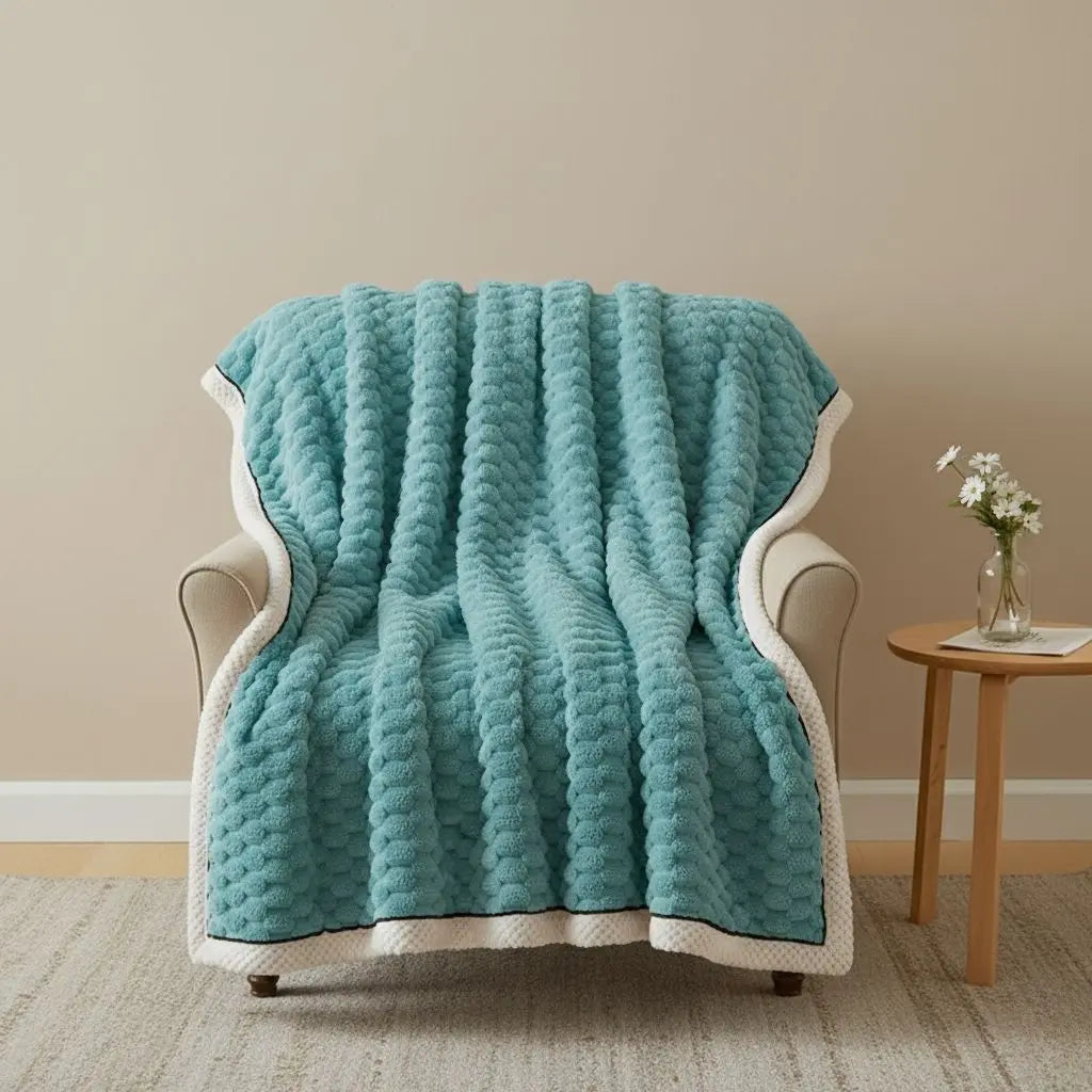 Warm velvet blanket with double layer design providing cozy comfort and gentle warmth