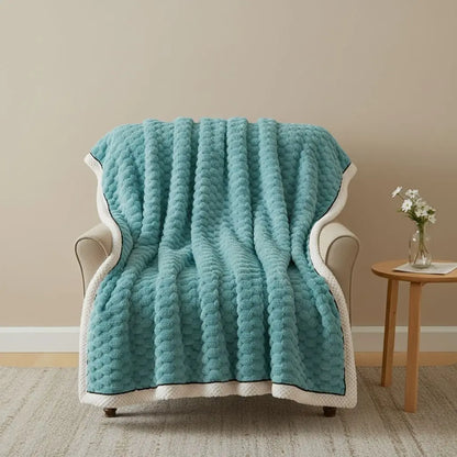 Warm velvet blanket with double layer design providing cozy comfort and gentle warmth